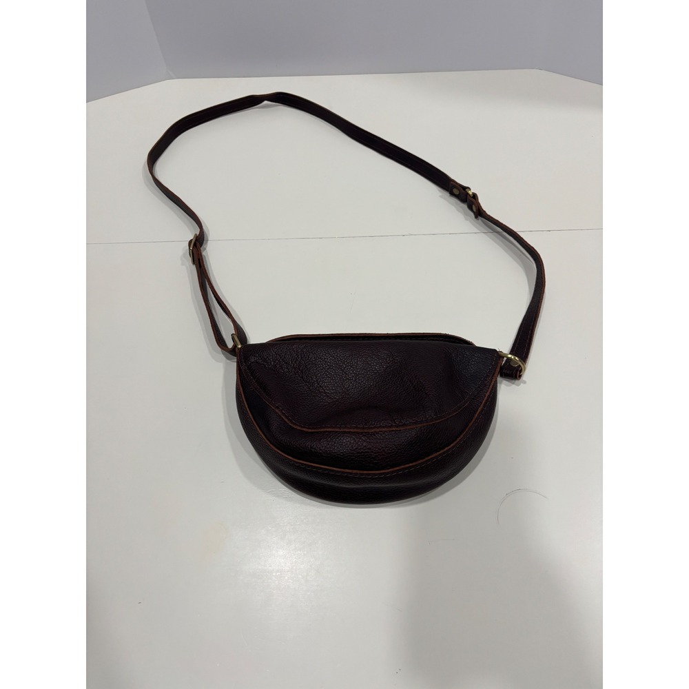 Portland Leather Goods Crossbody Bag Dark Brown Pebbled Leather Crescent Small